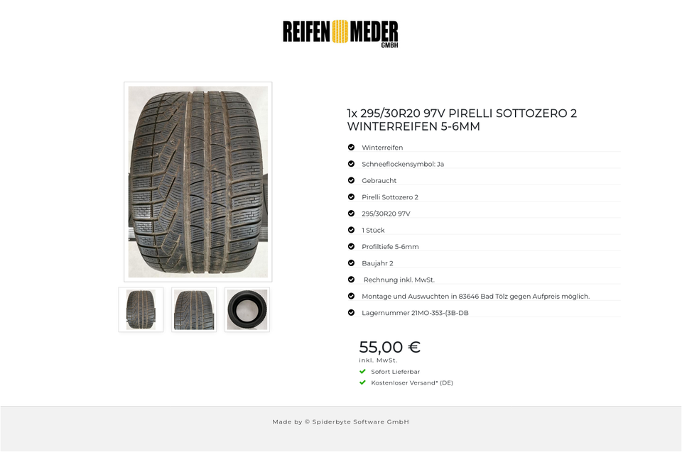 1x 295/30R20 97V PIRELLI SOTTOZERO 2 WINTERREIFEN 5-6MM #137R – Bild 4