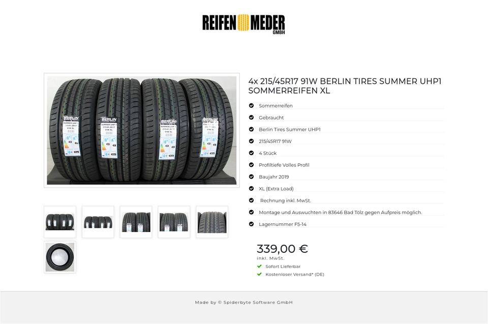 4x 215/45R17 91W BERLIN TIRES SUMMER UHP1 SOMMERREIFEN XL #1M2F – Bild 7