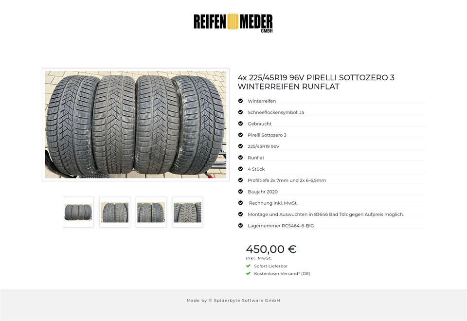 4x 225/45R19 96V PIRELLI SOTTOZERO 3 WINTERREIFEN RUNFLAT #13AO – Bild 5