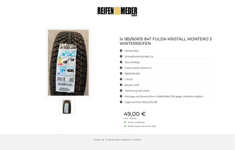 1x 185/60R15 84T FULDA KRISTALL MONTERO 3 WINTERREIFEN #8306 – Bild 2