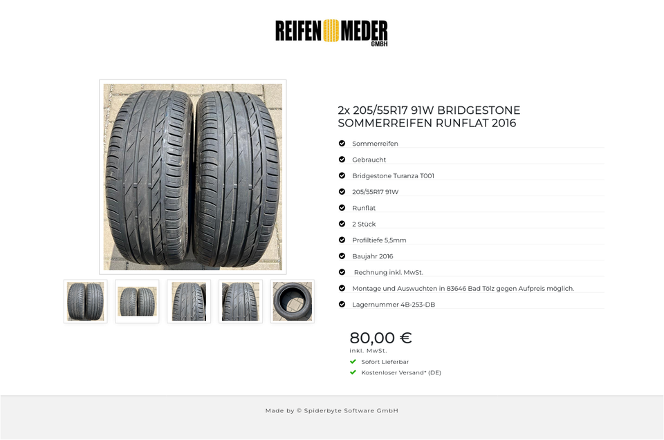 2x 205/55R17 91W BRIDGESTONE SOMMERREIFEN RUNFLAT 2016 #15ZD – Bild 6