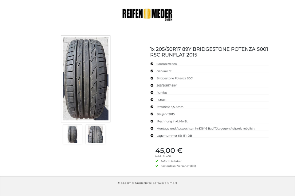 1x 205/50R17 89Y BRIDGESTONE POTENZA S001 RSC RUNFLAT 2015 #5299 – Bild 3