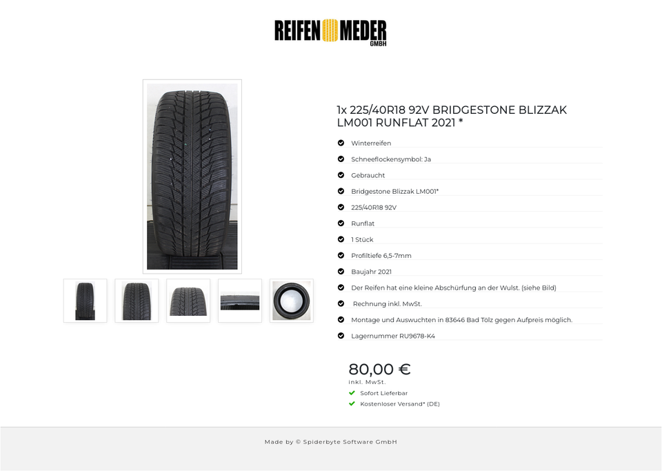 1x 225/40R18 92V BRIDGESTONE BLIZZAK LM001 RUNFLAT 2021 * #1NYF – Bild 6