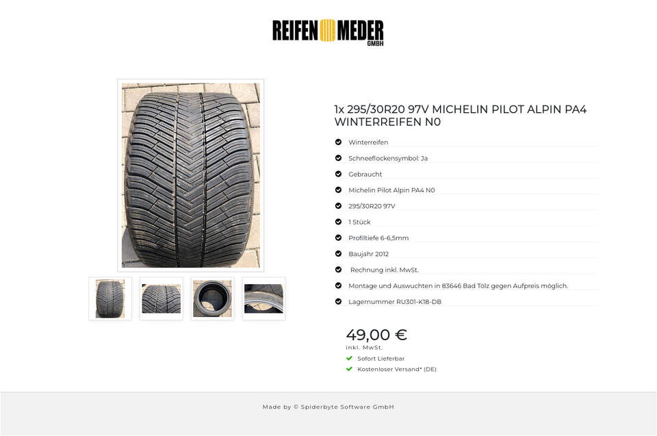 1x 295/30R20 97V MICHELIN PILOT ALPIN PA4 WINTERREIFEN N0 #2402 – Bild 5