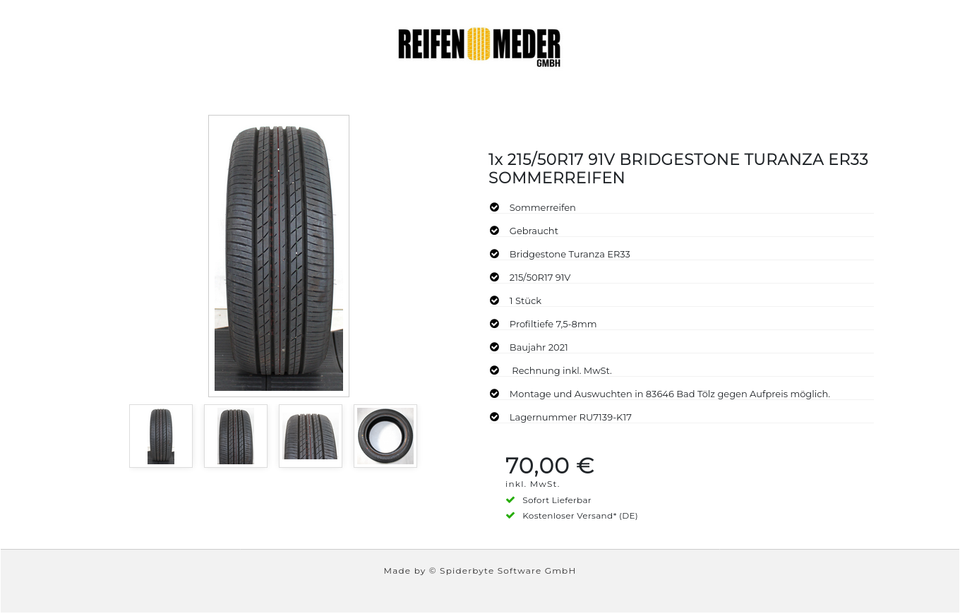 1x 215/50R17 91V BRIDGESTONE TURANZA ER33 SOMMERREIFEN #1BSR – Bild 5