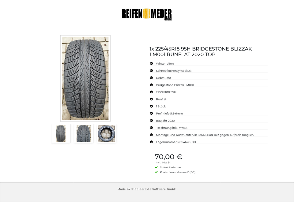 1x 225/45R18 95H BRIDGESTONE BLIZZAK LM001 RUNFLAT 2020 TOP #10RN – Bild 4