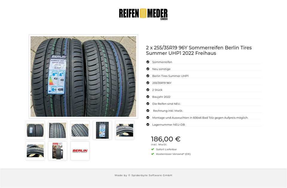 2 X 255/35R19 96Y BERLIN TIRES SUMMER UHP1 SOMMERREIFEN NEU #126Q – Bild 9