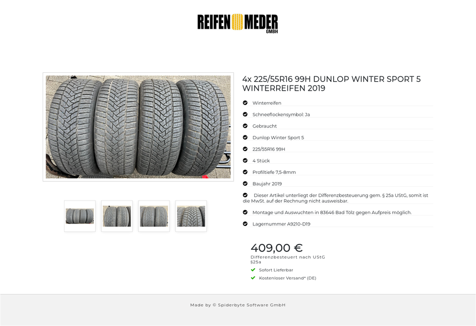 4x 225/55R16 99H DUNLOP WINTER SPORT 5 WINTERREIFEN 2019 #1ODL – Bild 5