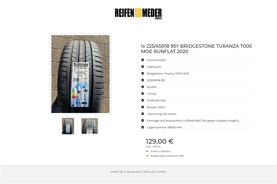 1x 225/45R18 95Y BRIDGESTONE TURANZA T005 MOE RUNFLAT 2020 #1RWN – Bild 3