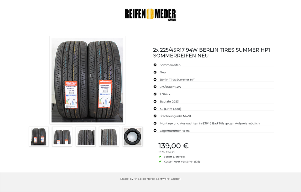 2x 225/45R17 94W BERLIN TIRES SUMMER HP1 SOMMERREIFEN NEU #1UGZ – Bild 6