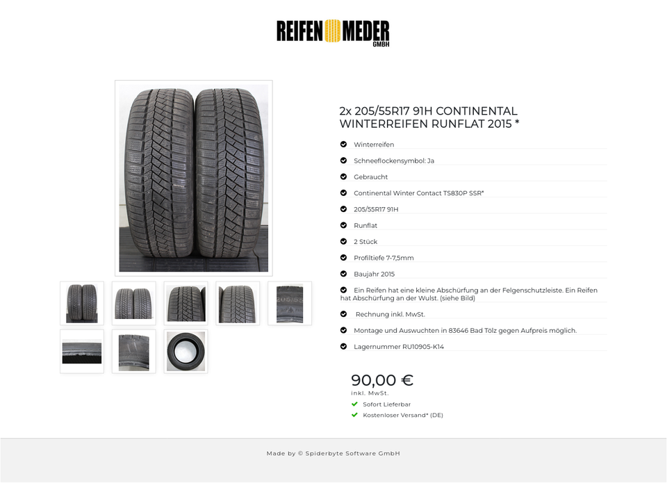 2x 205/55R17 91H CONTINENTAL WINTERREIFEN RUNFLAT 2015 * #1T4U – Bild 9