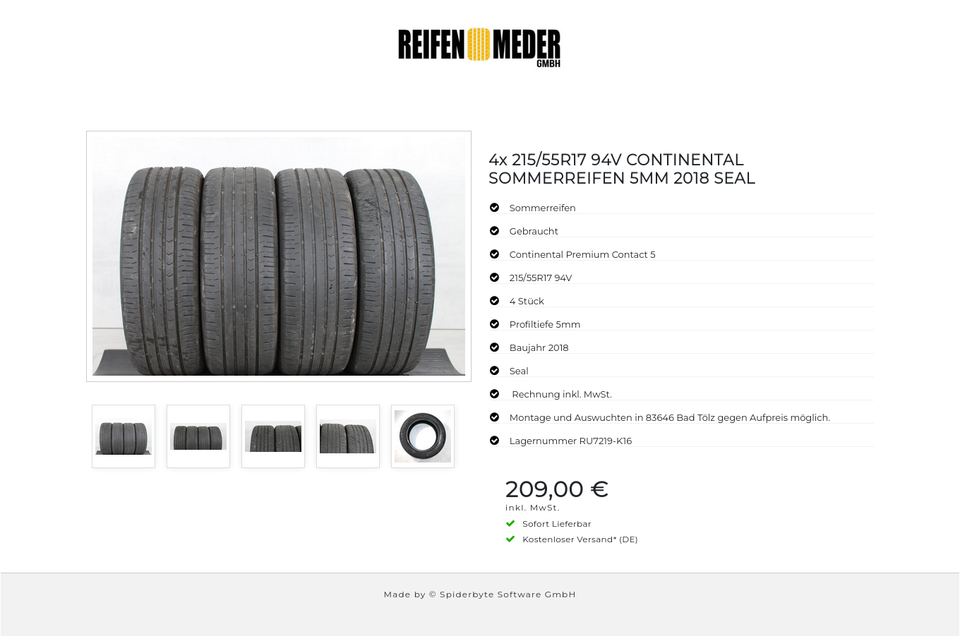 4x 215/55R17 94V CONTINENTAL SOMMERREIFEN 5MM 2018 SEAL #1C1H – Bild 6