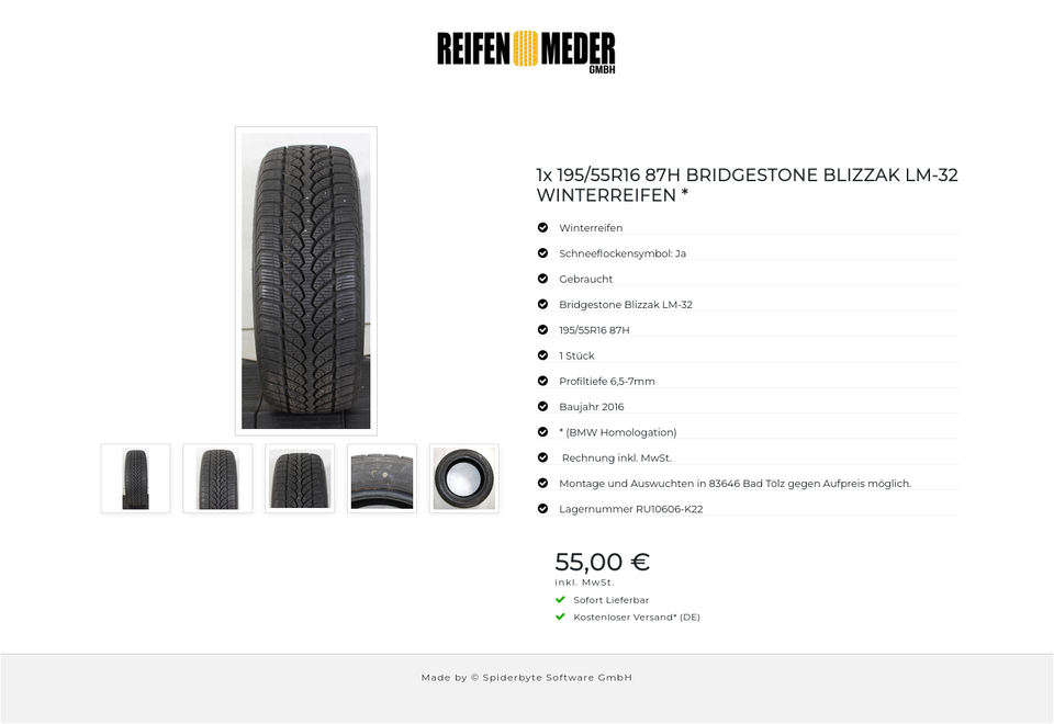 1x 195/55R16 87H BRIDGESTONE BLIZZAK LM-32 WINTERREIFEN * #1QST – Bild 6