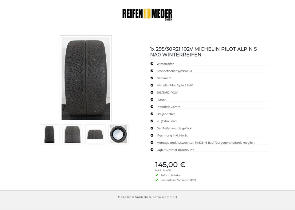 1x 295/30R21 102V MICHELIN PILOT ALPIN 5 NA0 WINTERREIFEN #1BFB – Bild 5