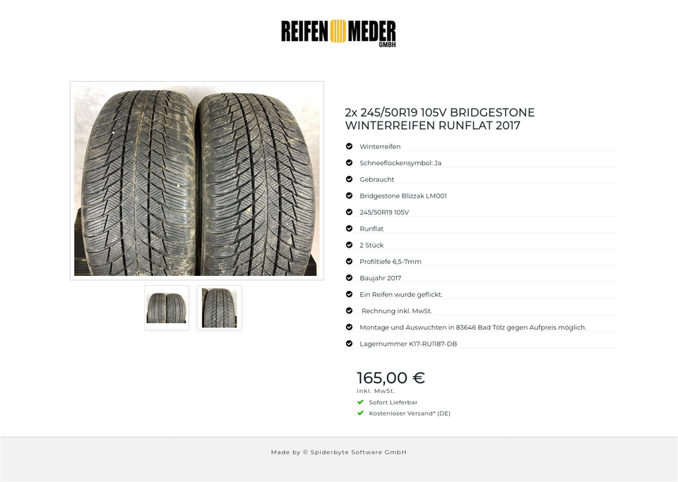 2x 245/50R19 105V BRIDGESTONE WINTERREIFEN RUNFLAT 2017 #6864 – Bild 3