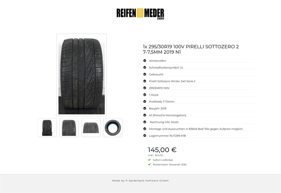 1x 295/30R19 100V PIRELLI SOTTOZERO 2 7-7,5MM 2019 N1 #1CAZ – Bild 5