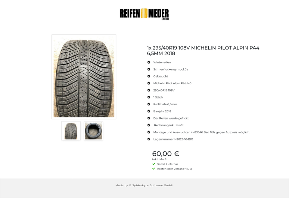 1x 295/40R19 108V MICHELIN PILOT ALPIN PA4 6,5MM 2018 #6513 – Bild 3