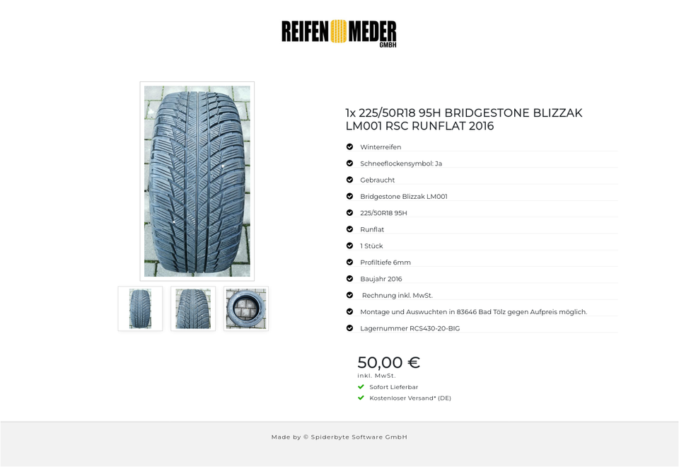 1x 225/50R18 95H BRIDGESTONE BLIZZAK LM001 RSC RUNFLAT 2016 #9396 – Bild 4