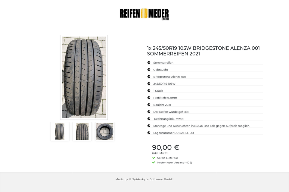 1x 245/50R19 105W BRIDGESTONE ALENZA 001 SOMMERREIFEN 2021 #3787 – Bild 4