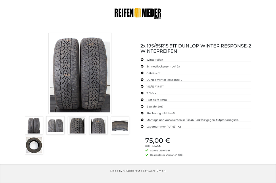 2x 195/65R15 91T DUNLOP WINTER RESPONSE-2 WINTERREIFEN #22YL – Bild 7