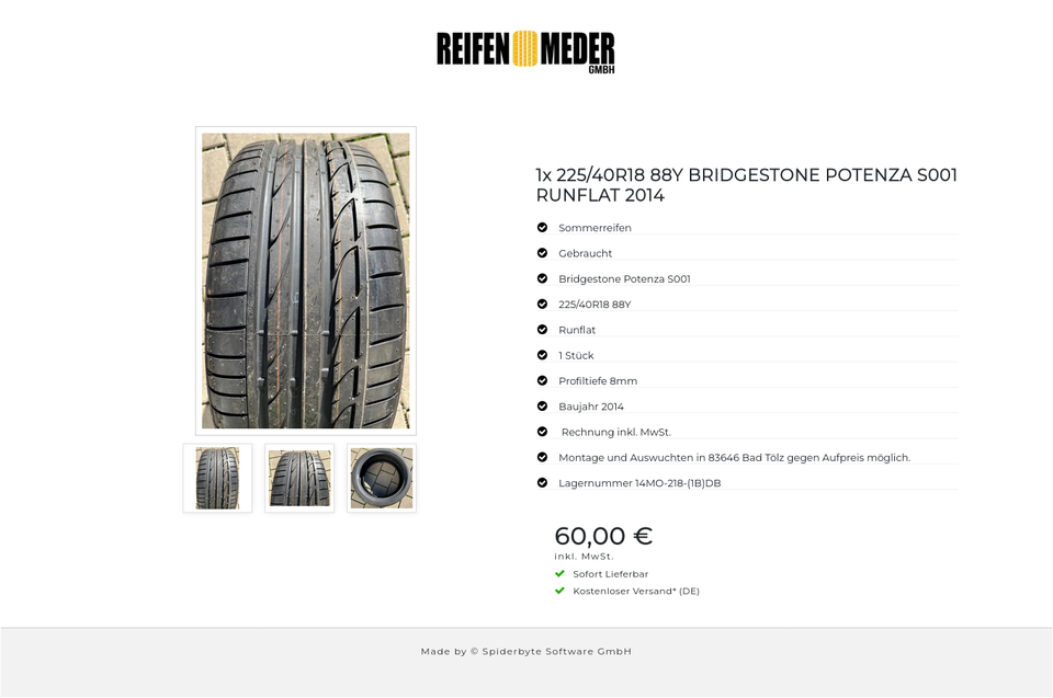 1x 225/40R18 88Y BRIDGESTONE POTENZA S001 RUNFLAT 2014 #7879 – Bild 4