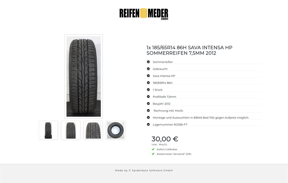 1x 185/65R14 86H SAVA INTENSA HP SOMMERREIFEN 7,5MM 2012 #1G6Y – Bild 5