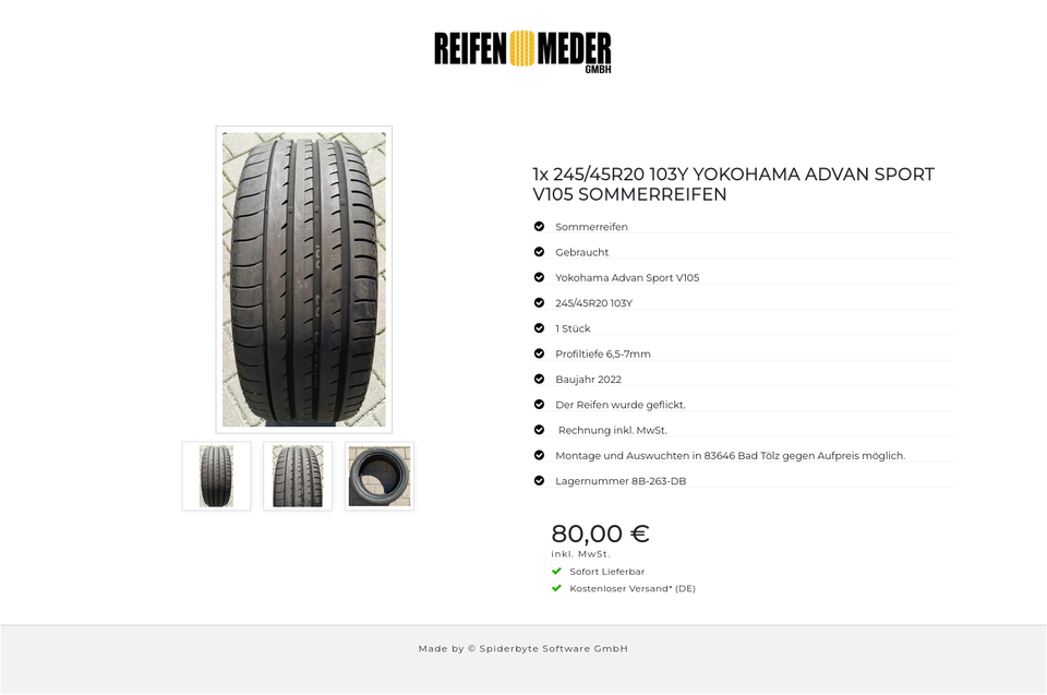 1x 245/45R20 103Y YOKOHAMA ADVAN SPORT V105 SOMMERREIFEN #7530 – Bild 4