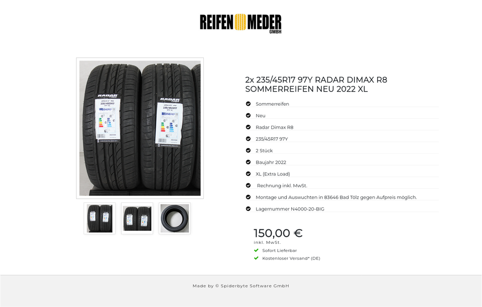 2x 235/45R17 97Y RADAR DIMAX R8 SOMMERREIFEN NEU 2022 XL #15SS – Bild 4