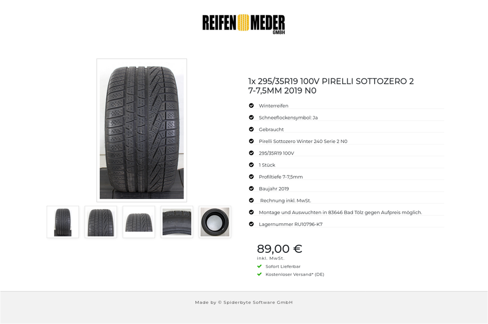 1x 295/35R19 100V PIRELLI SOTTOZERO 2 7-7,5MM 2019 N0 #1S9Y – Bild 6