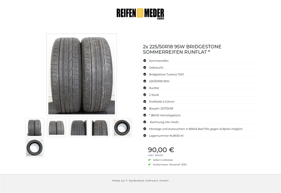 2x 225/50R18 95W BRIDGESTONE SOMMERREIFEN RUNFLAT * #1G5C – Bild 7