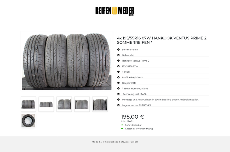 4x 195/55R16 87W HANKOOK VENTUS PRIME 2 SOMMERREIFEN * #1WBS – Bild 7