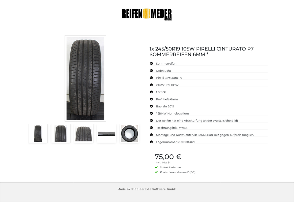 1x 245/50R19 105W PIRELLI CINTURATO P7 SOMMERREIFEN 6MM * #1TYK – Bild 6