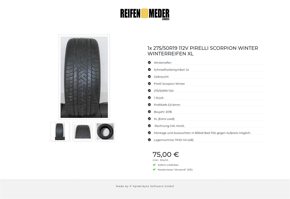 1x 275/50R19 112V PIRELLI SCORPION WINTER WINTERREIFEN XL #13FJ – Bild 4
