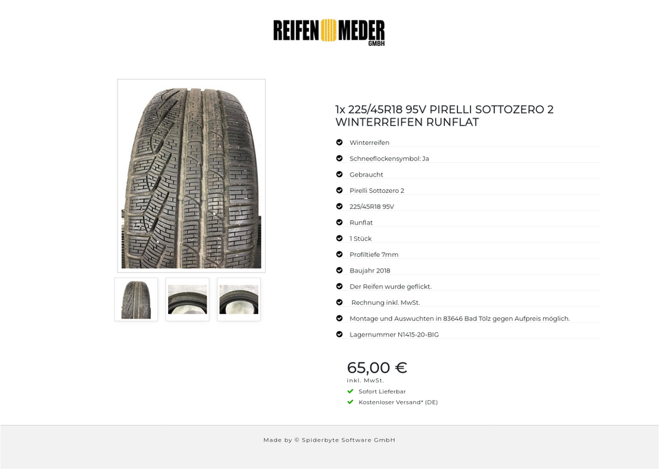 1x 225/45R18 95V PIRELLI SOTTOZERO 2 WINTERREIFEN RUNFLAT #6905 – Bild 4
