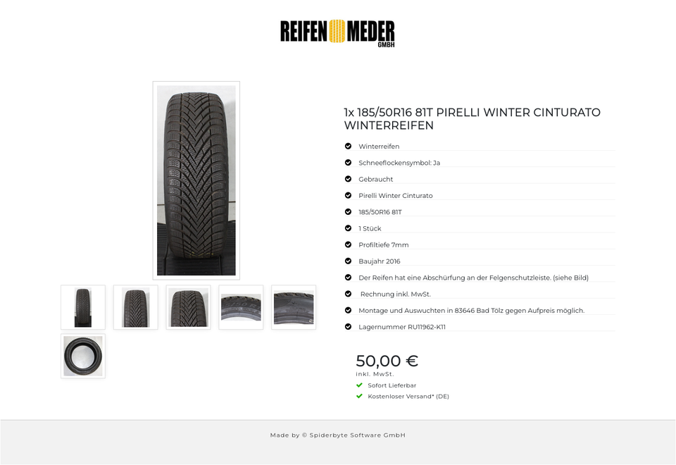 1x 185/50R16 81T PIRELLI WINTER CINTURATO WINTERREIFEN #23NM – Bild 7