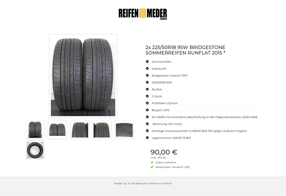 2x 225/50R18 95W BRIDGESTONE SOMMERREIFEN RUNFLAT 2015 * #1J0C – Bild 7