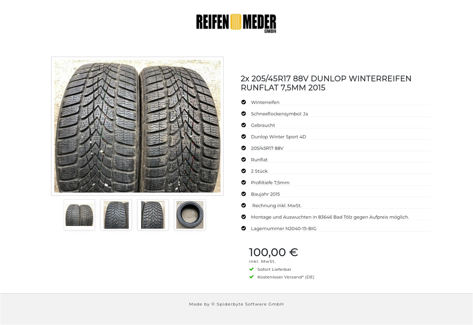 2x 205/45R17 88V DUNLOP WINTERREIFEN RUNFLAT 7,5MM 2015 #6508 – Bild 5