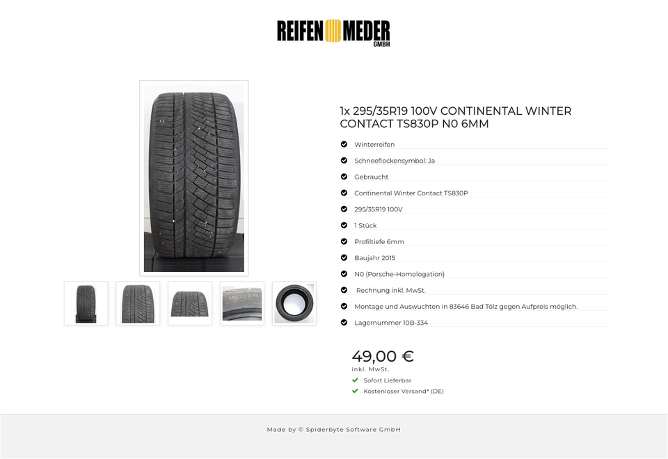 1x 295/35R19 100V CONTINENTAL WINTER CONTACT TS830P N0 6MM #1GQF – Bild 6