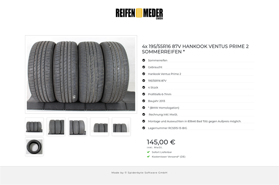 4x 195/55R16 87V HANKOOK VENTUS PRIME 2 SOMMERREIFEN * #13QG – Bild 7