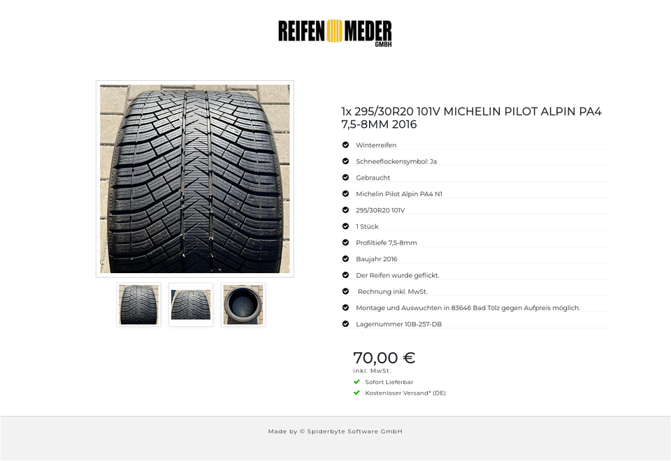 1x 295/30R20 101V MICHELIN PILOT ALPIN PA4 7,5-8MM 2016 #4108 – Bild 4