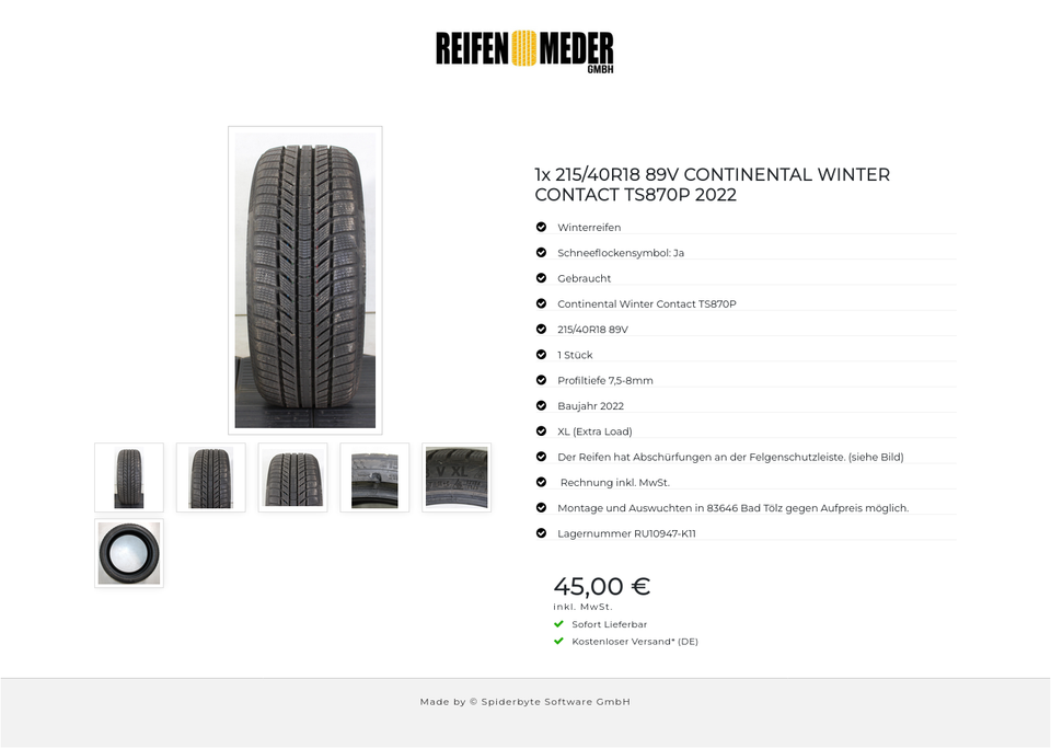 1x 215/40R18 89V CONTINENTAL WINTER CONTACT TS870P 2022 #1TIP – Bild 7