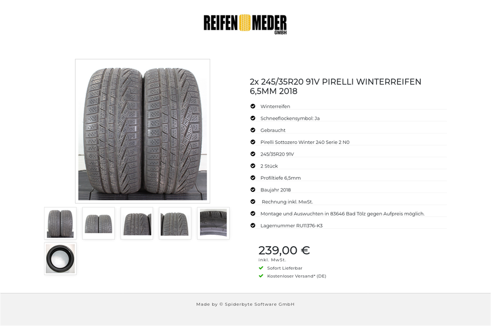 2x 245/35R20 91V PIRELLI WINTERREIFEN 6,5MM 2018 #1W2J – Bild 7