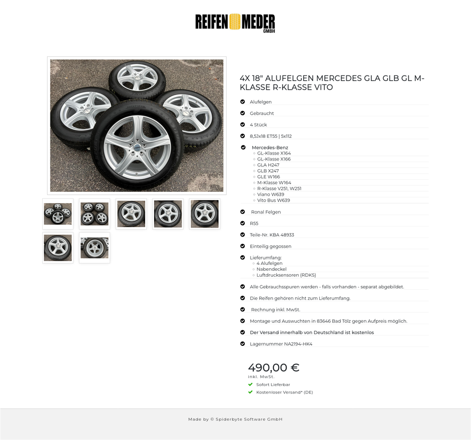 4X 18" ALUFELGEN MERCEDES GLA GLB GL M-KLASSE R-KLASSE VITO #1MWW – Bild 8