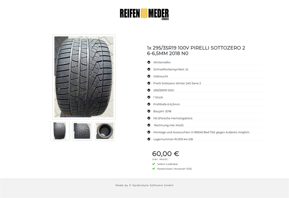 1x 295/35R19 100V PIRELLI SOTTOZERO 2 6-6,5MM 2018 N0 #1886 – Bild 4