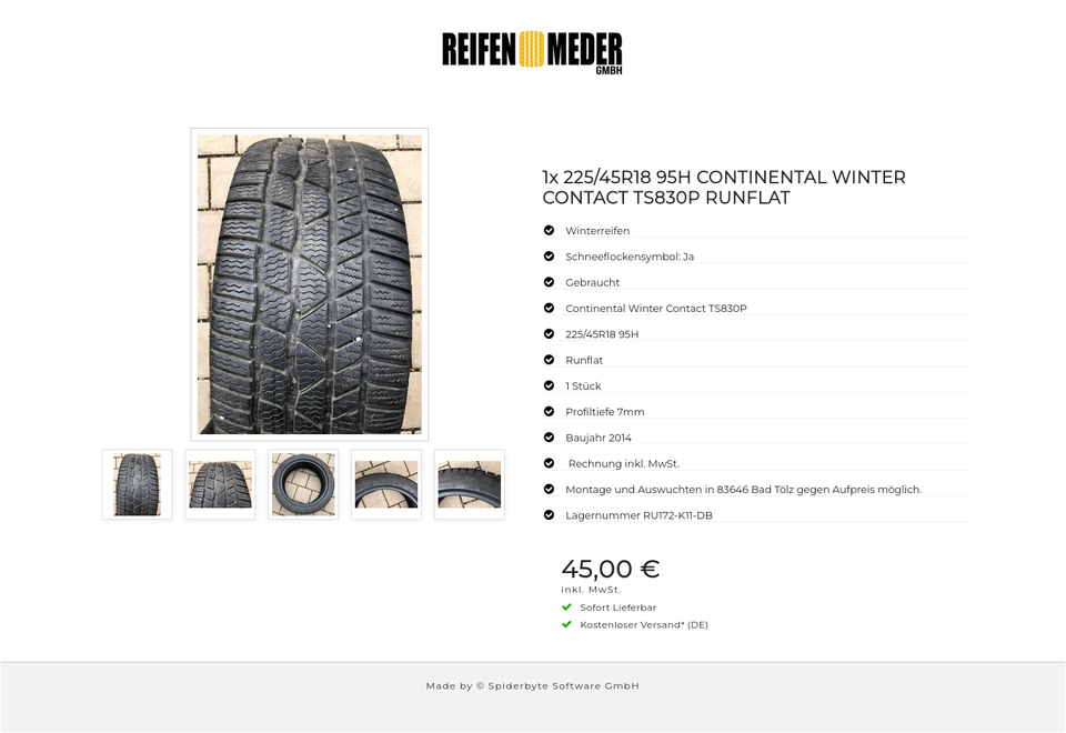 1x 225/45R18 95H CONTINENTAL WINTER CONTACT TS830P RUNFLAT #1558 – Bild 6