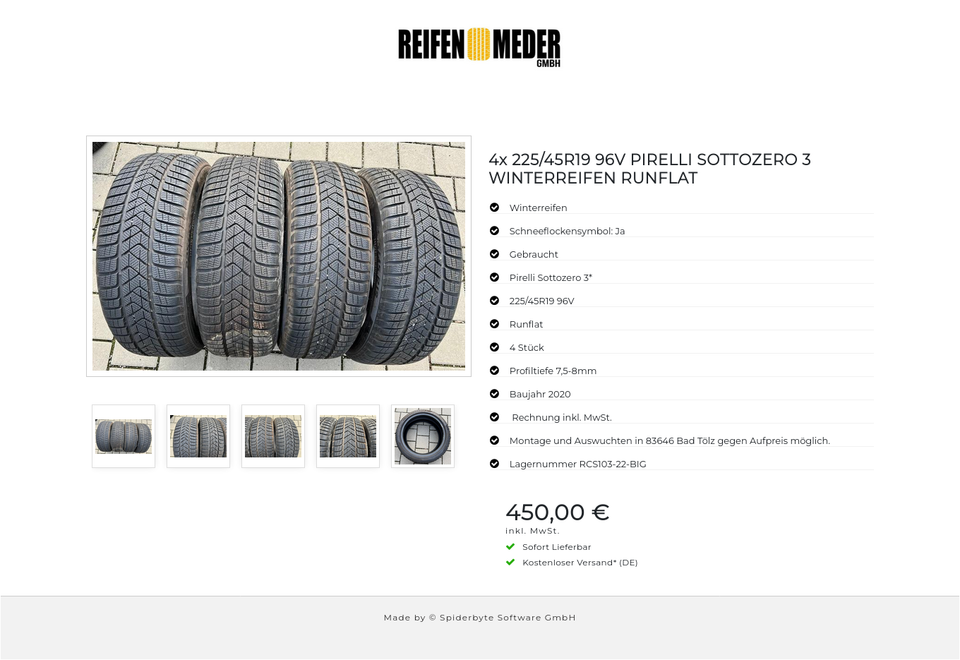 4x 225/45R19 96V PIRELLI SOTTOZERO 3 WINTERREIFEN RUNFLAT #3992 – Bild 6