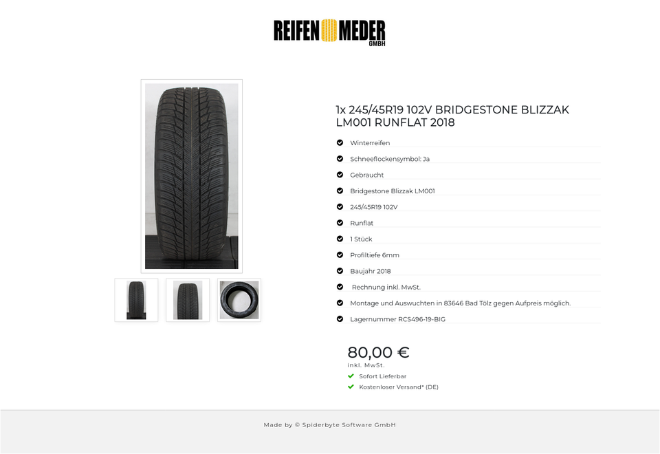 1x 245/45R19 102V BRIDGESTONE BLIZZAK LM001 RUNFLAT 2018 #14CY – Bild 4