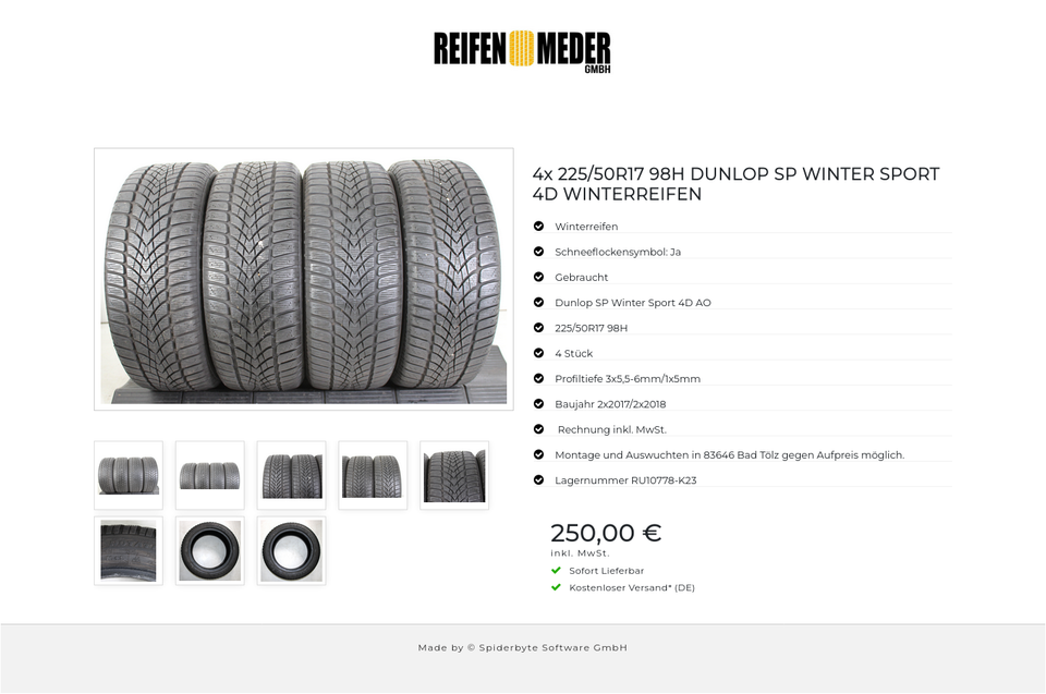 4x 225/50R17 98H DUNLOP SP WINTER SPORT 4D WINTERREIFEN #1RZG – Bild 9