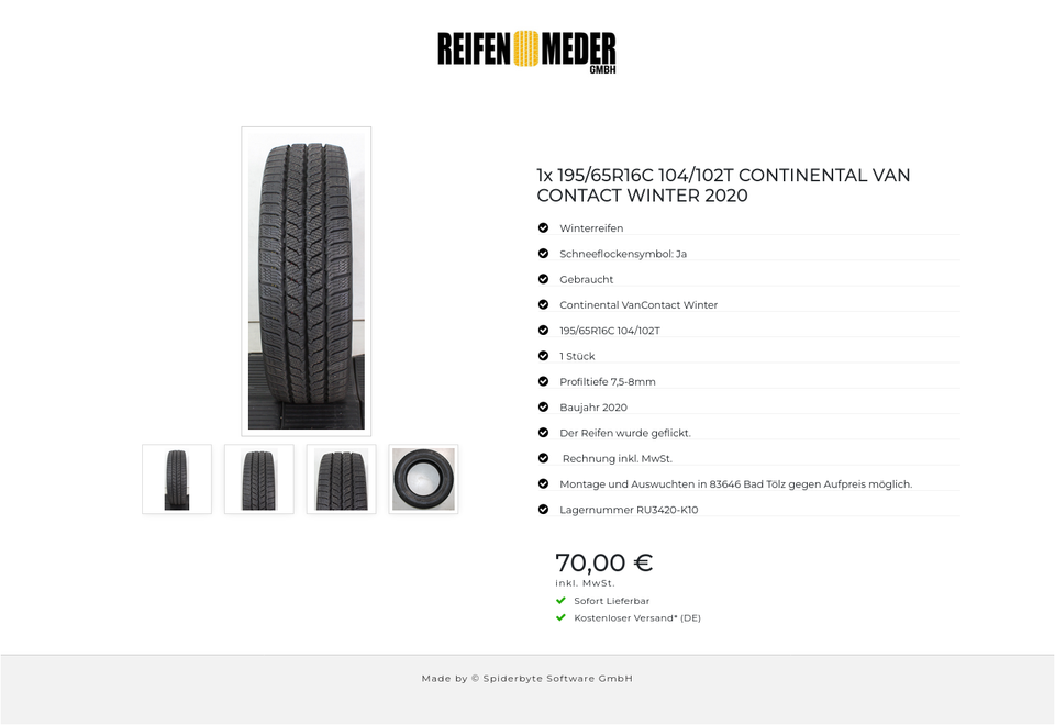 1x 195/65R16C 104/102T CONTINENTAL VAN CONTACT WINTER 2020 #1MGJ – Bild 5