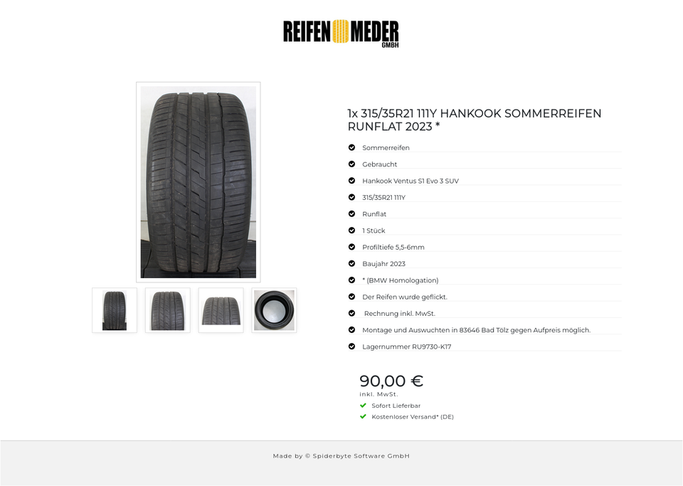 1x 315/35R21 111Y HANKOOK SOMMERREIFEN RUNFLAT 2023 * #1O3L – Bild 5